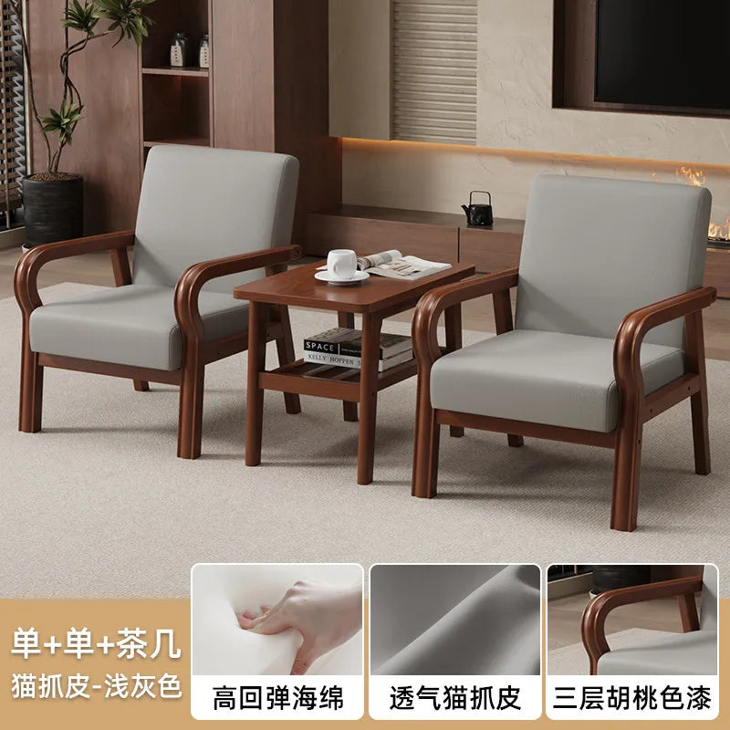 Fabric Combination Sofa Chair Single Casual Solid Wood Chair Living Room