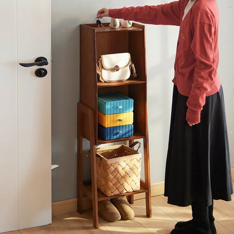 Walnut Colored Bookshelf, Desk Side Cabinet, Floor Standing Storage Cabinet for Living Room, Bedroom & Study - Bamboo Cabinet