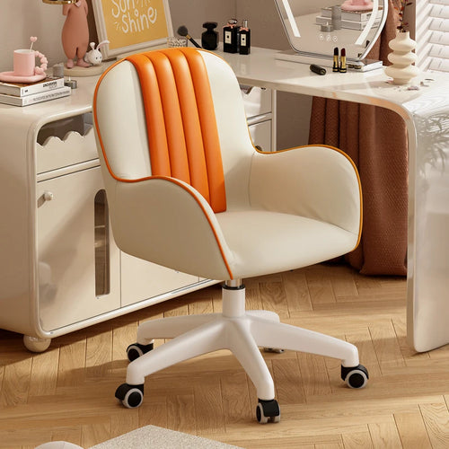 Simple Modern Computer Chair Latex Cushion Seat 360° Rotation Study Office Chair Bedroom Makeup Chair White Steel Legs