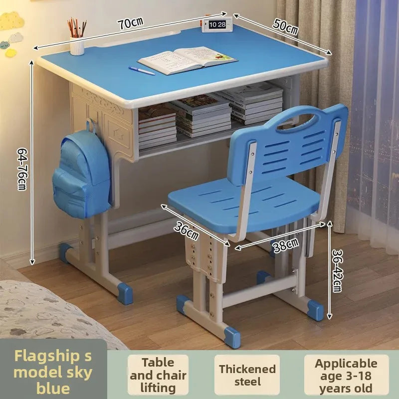 Children'S Study Student Desk and Chair Set Adjustable Height Writing Desk for Kids Home & School Standard & Pro Cushion Version
