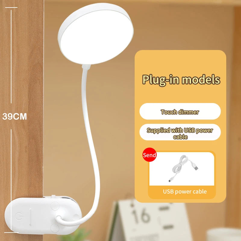 Led Table Lamp USB Rechargeable Night Light with Folding Clamp Study Stand Read Lamp Touch 3 Modes Dimming Eye Protection Light