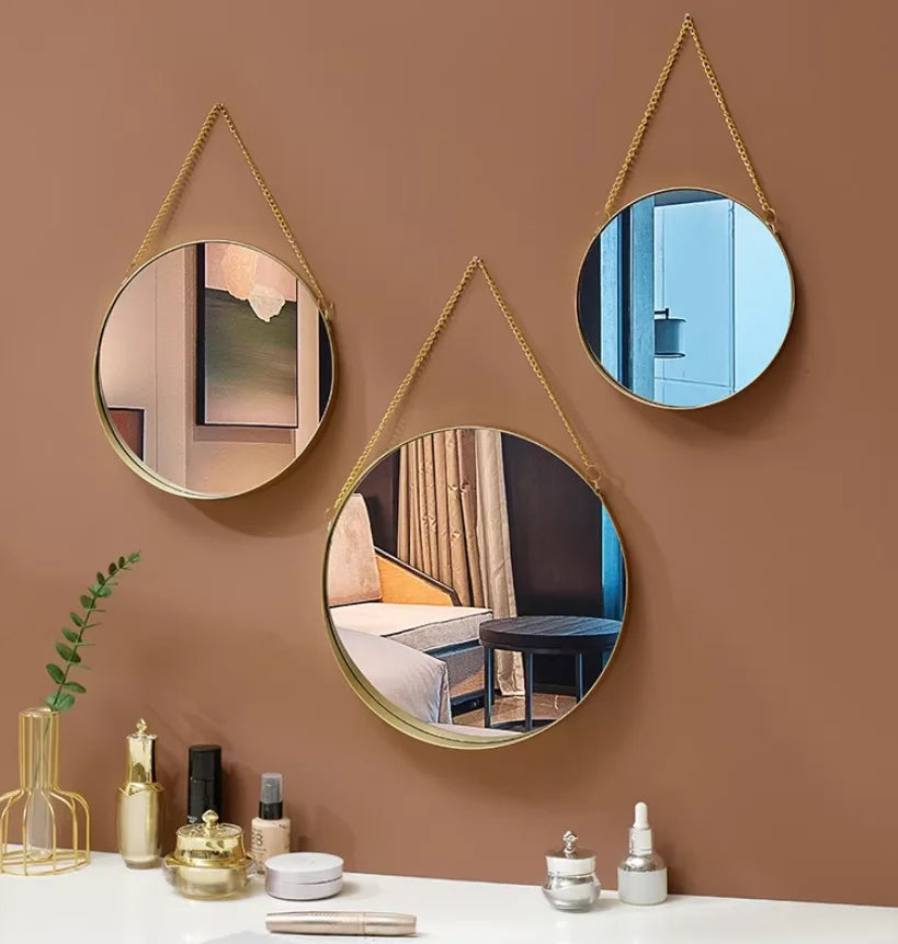 Decorative Mirror Nordic Wrought Iron round Wall Mounted Mirror Bathroom Dormitory Home Decor Glass Washstand Makeup Mirror