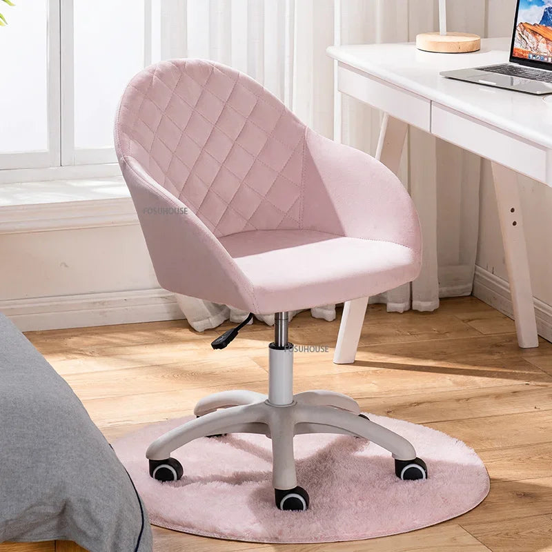 Nordic Furniture Velvet Office Chair for Office Student Study Lift Swivel Chair Home Comfortable Backrest Girl Pink Gaming Chair