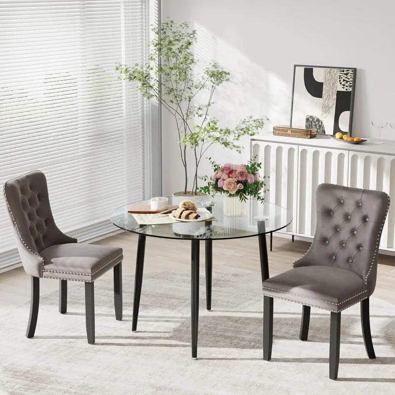 36'' Modern Minimalist round Glass Top Dining Set for 4, Luxury Circular Kitchen Table and Chairs.