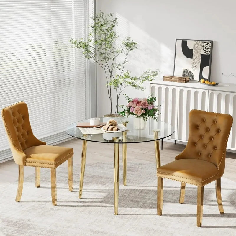 36'' Modern Minimalist round Glass Top Dining Set for 4, Luxury Circular Kitchen Table and Chairs.