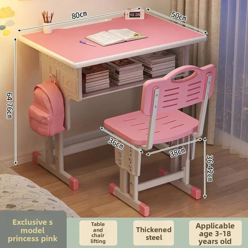Children'S Study Student Desk and Chair Set Adjustable Height Writing Desk for Kids Home & School Standard & Pro Cushion Version