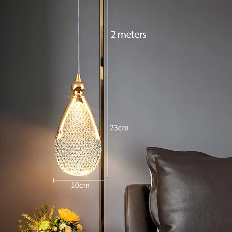 Nordic Crystal LED Chandelier Living Room Bedroom Bedside Pendant Lights Indoor Dining Room Decorative Lighting Hanging Lamp