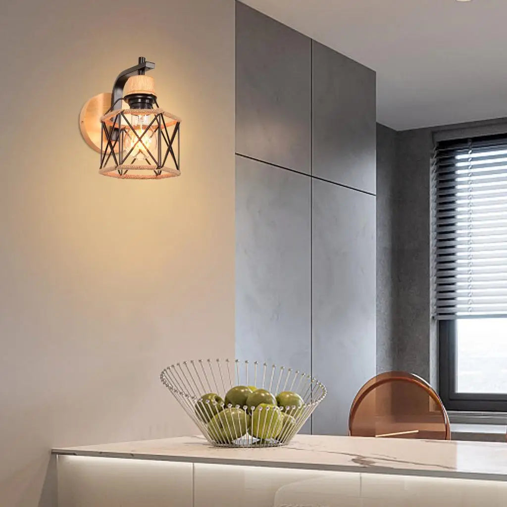 Vintage Retro Wood Wall Lamp Sconce Modern Wall Lights E27 LED Industrial Decor Indoor Lighting Bedside Lamp Dining Room Bedroom