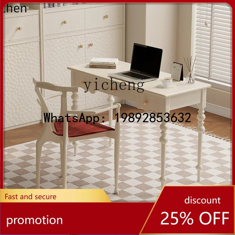 HT Light Luxury Cream Style Solid Desk Small Apartment Home Desk High Sense Retro