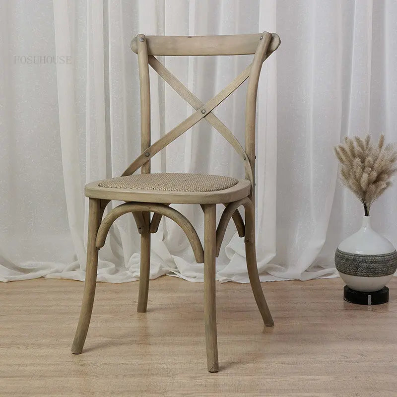Nordic Retro Solid Wood Dining Chair Restaurant Furniture Simple Dining Chair American Homestay Casual Creative Back Chairs B R
