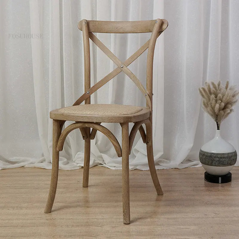 Nordic Retro Solid Wood Dining Chair Restaurant Furniture Simple Dining Chair American Homestay Casual Creative Back Chairs B R
