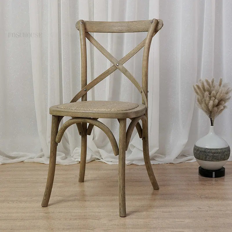 Nordic Retro Solid Wood Dining Chair Restaurant Furniture Simple Dining Chair American Homestay Casual Creative Back Chairs B R