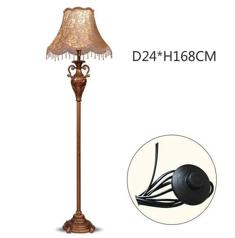 Foot Switch Classical Medieval Floor Lamp Resin Vintage Living Room Home Lustre Fixtures with Retro Pastoral Lampshade Lamp