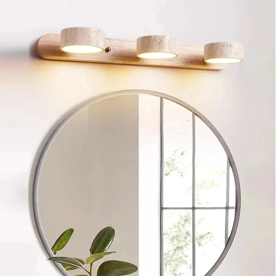 Japanese Yellow Travertine Wall Light, Cave Stone LED Wall Lamp, Rotatable Light for Bathroom Dressing Mirror Front Lamp