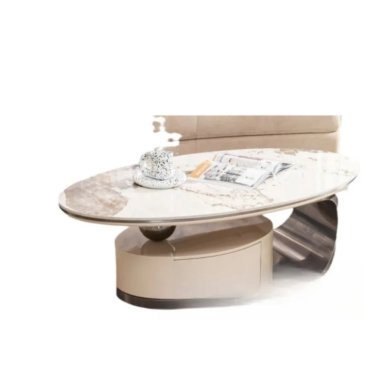 Italian Light Luxury, Rock Slab Coffee Table, Modern Living Room Stainless Steel, Oval Small Apartment
