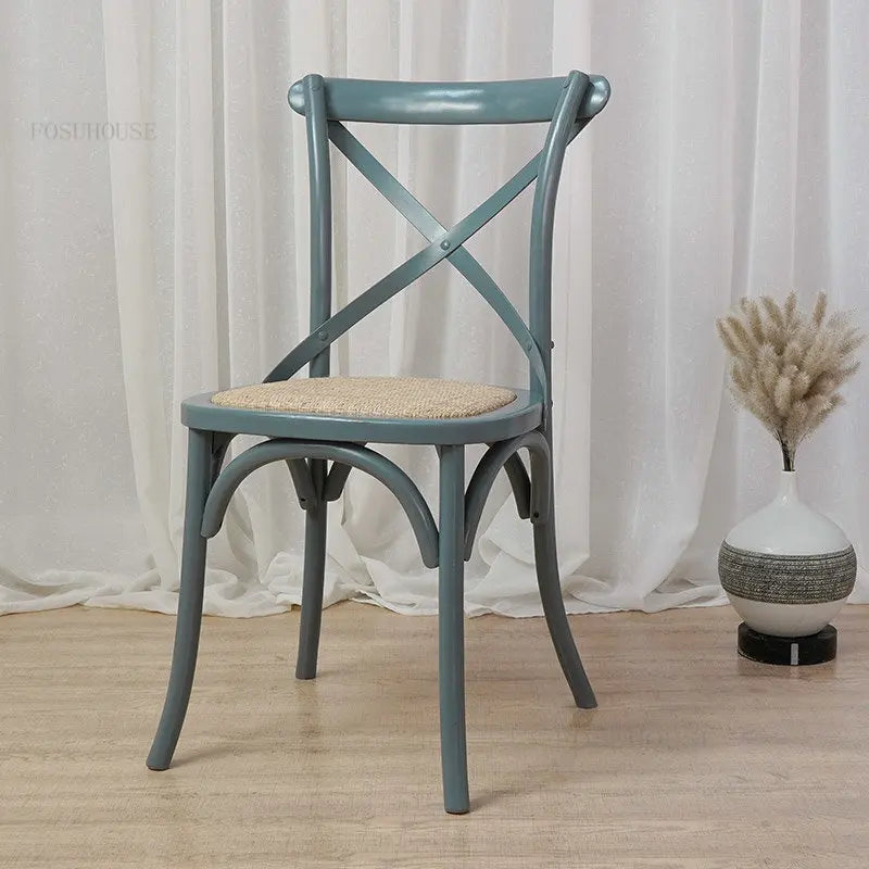 Nordic Retro Solid Wood Dining Chair Restaurant Furniture Simple Dining Chair American Homestay Casual Creative Back Chairs B R