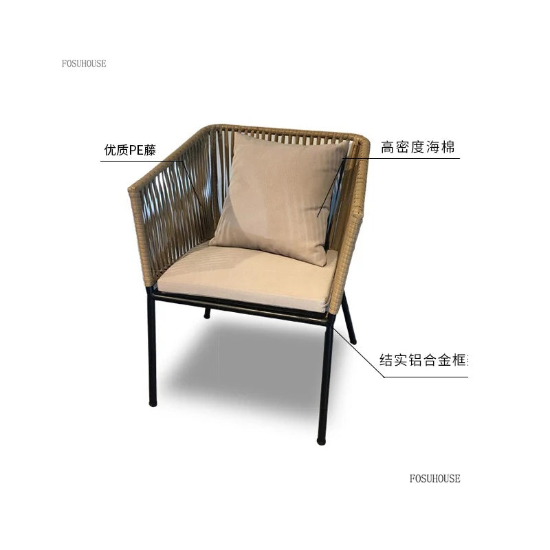 Nordic Aluminum Alloy Outdoor Table and Chair Set Villa Courtyard Garden Leisure Hemp Rope Chairs Outdoor Garden Furniture Sets