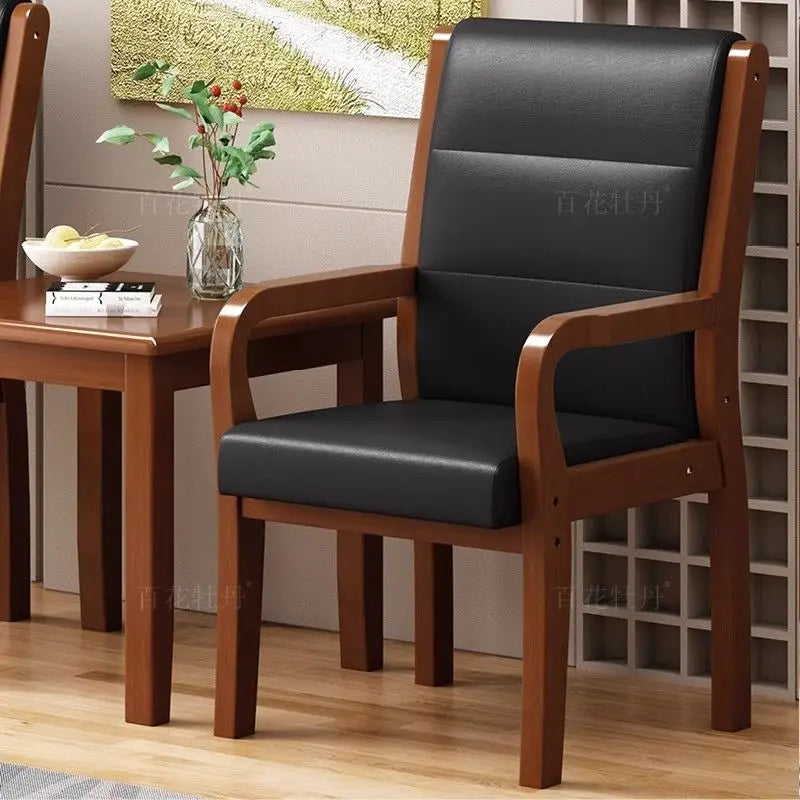 Solid Wood Armchair Upholstered Nappa Leather Rubberwood Frame High Density Foam Cushion Modern Comfy Chair for Home