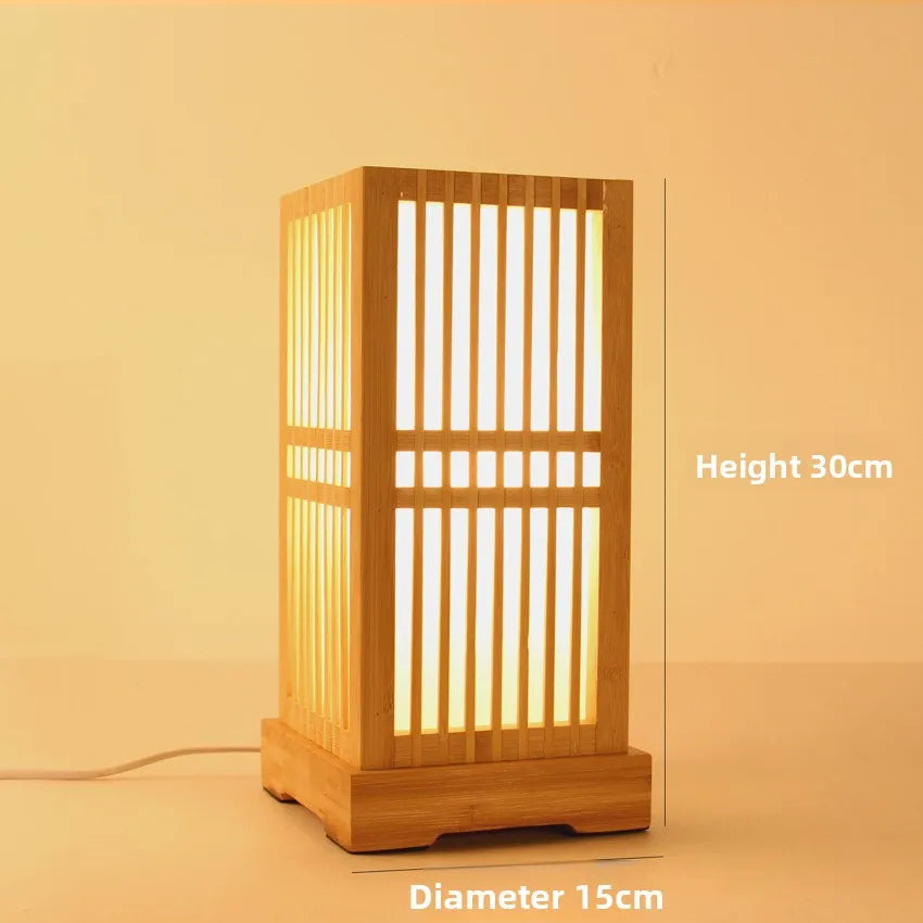 Japanese Zen Bamboo Table Lamp, Handmade Creative Lantern Lamp for Bedroom, Living Room Decor