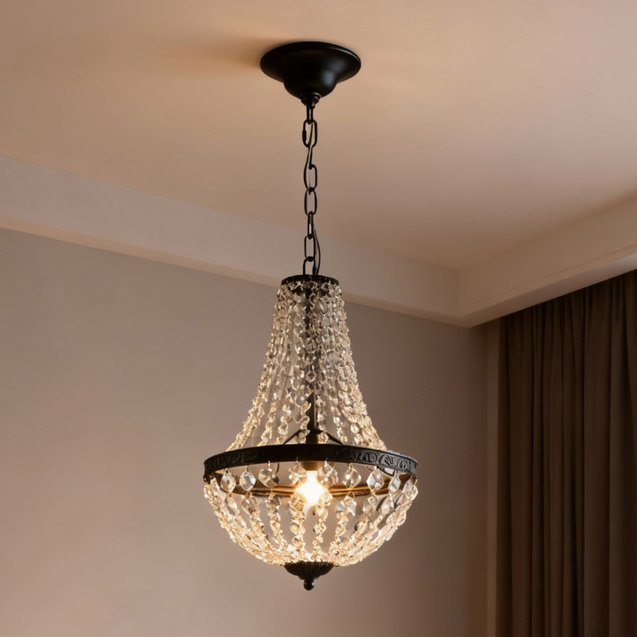 Industrial Iron Crystal Pendant Ceiling Light for Kitchen Island, Dining Room, Bedroom, Living Room, Bar & Restaurant, Modern Hanging Light Fixture