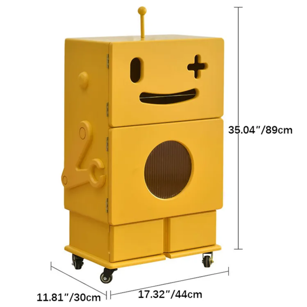Creative robot side table with 2-tier storage, built-in tissue holder, mobile wheels, MDF construction and modern accent design for living room and sofa