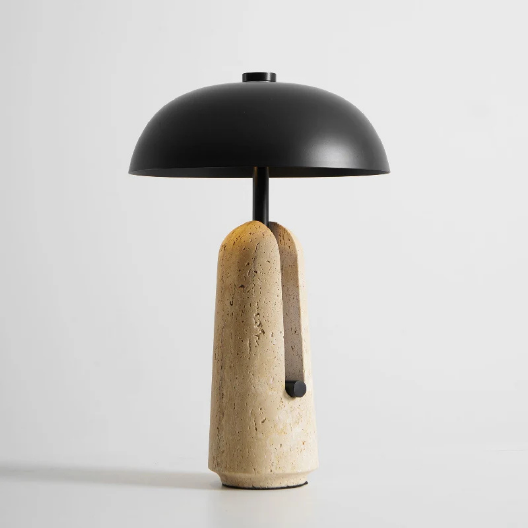 Japanese Mushroom Table Lamp with Travertine or Marble Base, Iron Shade