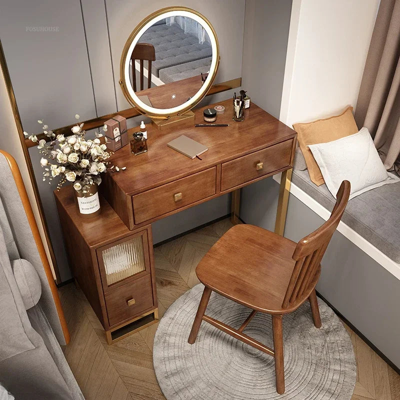 Simple Solid Wood Dressing Table for Bedroom Small Convenient Storage Integrated Dresser Chinese Creative Dressers for Hotel A