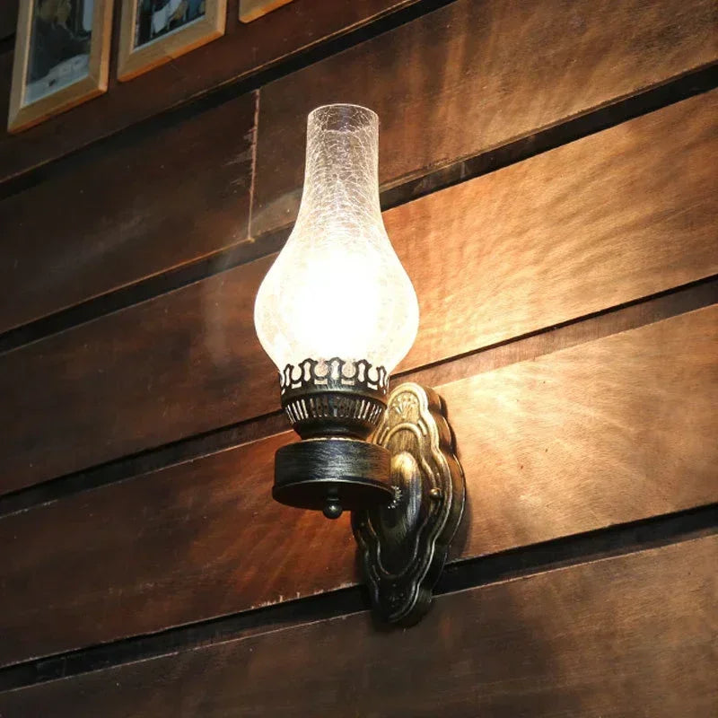 Vintage Industrial Glass Wall Lamp, Antique Style Sconce for Bedroom Loft Home Decor Lighting