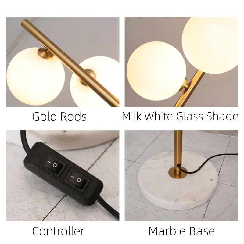 Glass Ball Luxury Floor Lamp Nordic Gold Black Floor Lamp Living Room Bedroom Sofa Modern Home Decor Marble Stand E27 Floor Lamp