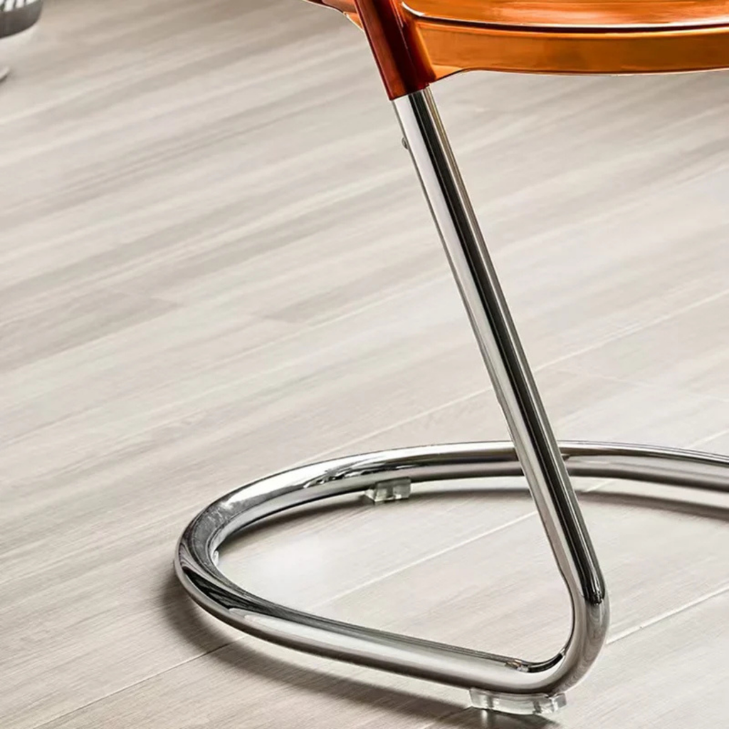 Modern Curved Dining Chair with PC Seat & Iron Frame, Minimalist Armless Chair