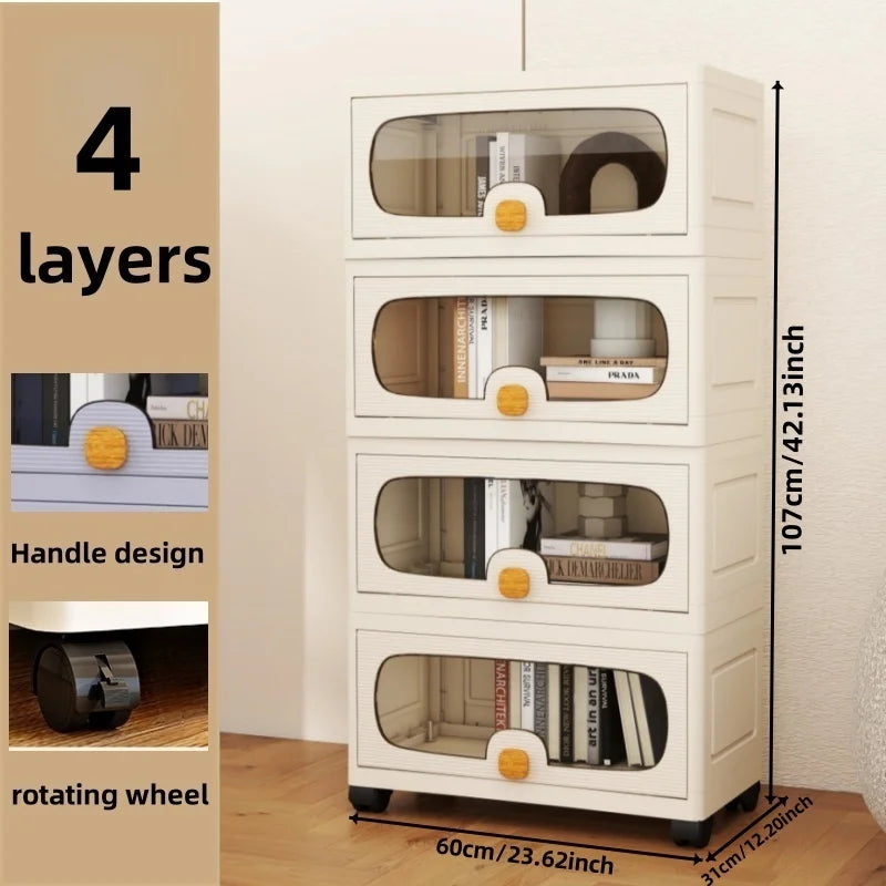 60Cm Extra Large Multi-Layer Storage Cabinet, Flip-Top Clothes Organizer for Living Room and Snack Storage Box