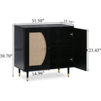 Black Sideboard Cabinet with Rattan Decor Doors, Buffet Table with Storage