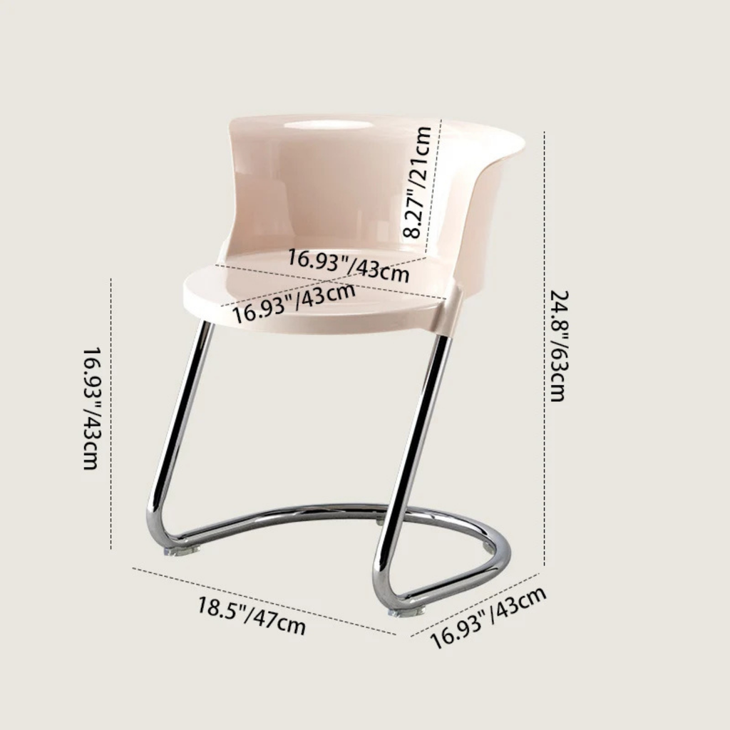 Modern Curved Dining Chair with PC Seat & Iron Frame, Minimalist Armless Chair