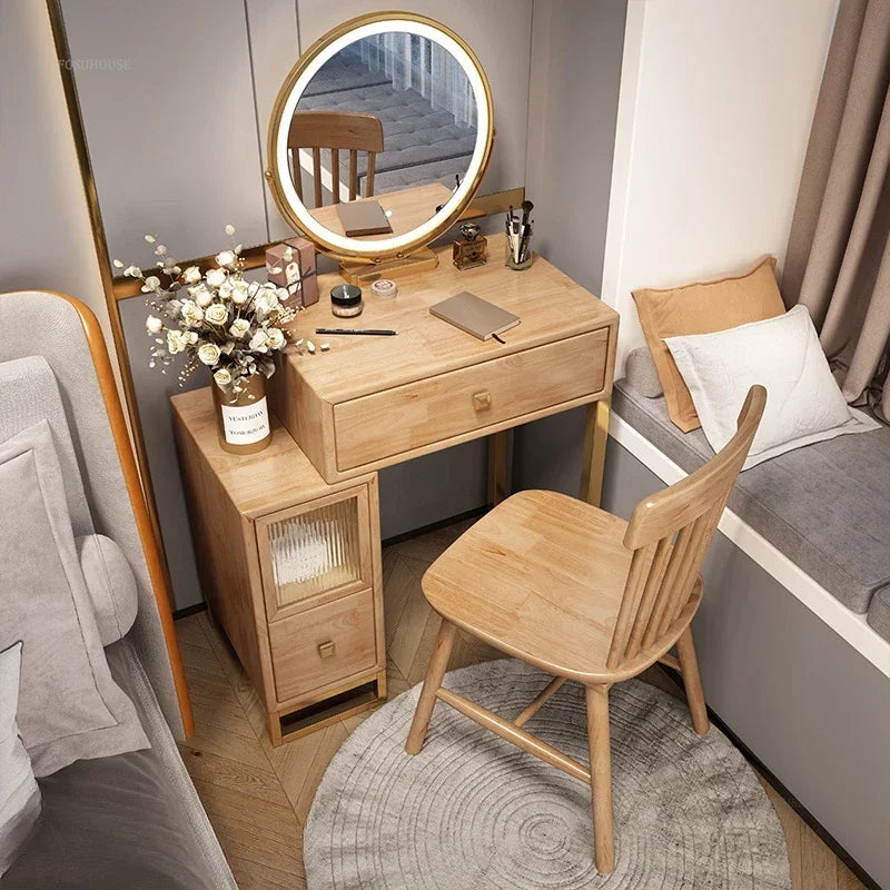 Simple Solid Wood Dressing Table for Bedroom Small Convenient Storage Integrated Dresser Chinese Creative Dressers for Hotel A
