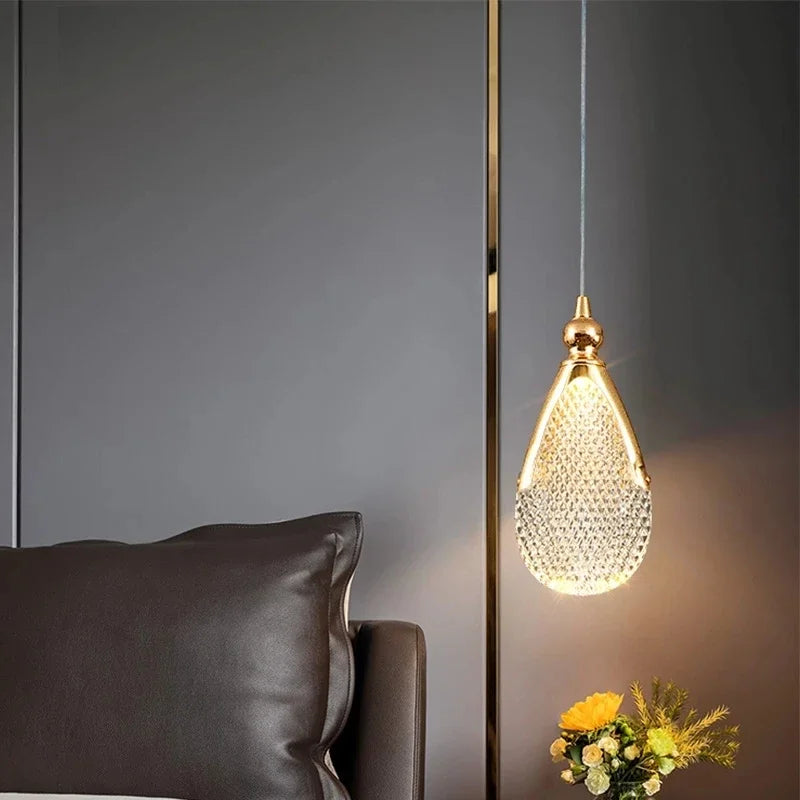 Nordic Crystal LED Chandelier Living Room Bedroom Bedside Pendant Lights Indoor Dining Room Decorative Lighting Hanging Lamp