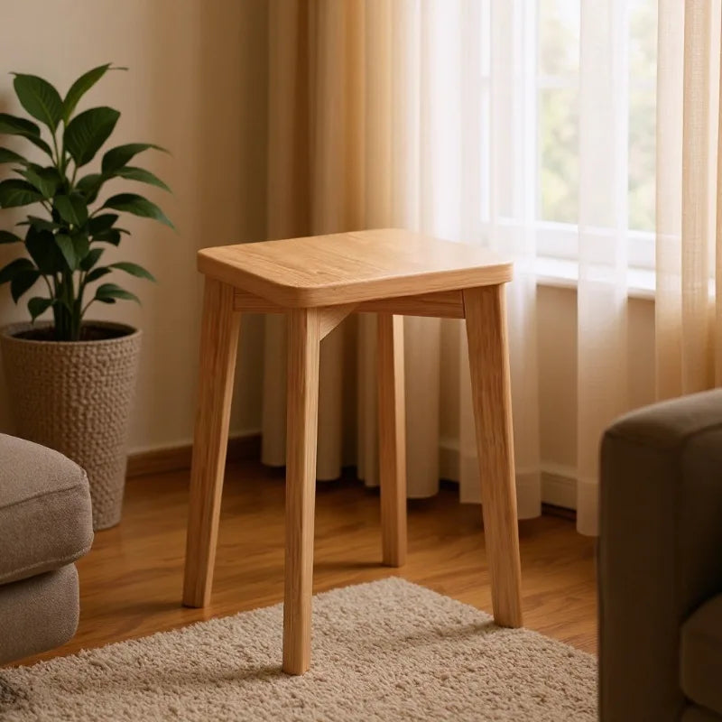 Household Restaurant Solid Wood Stool Living Room Stack Dining Chair Walnut Color Square Stool Modern Simplicity Makeup Stool