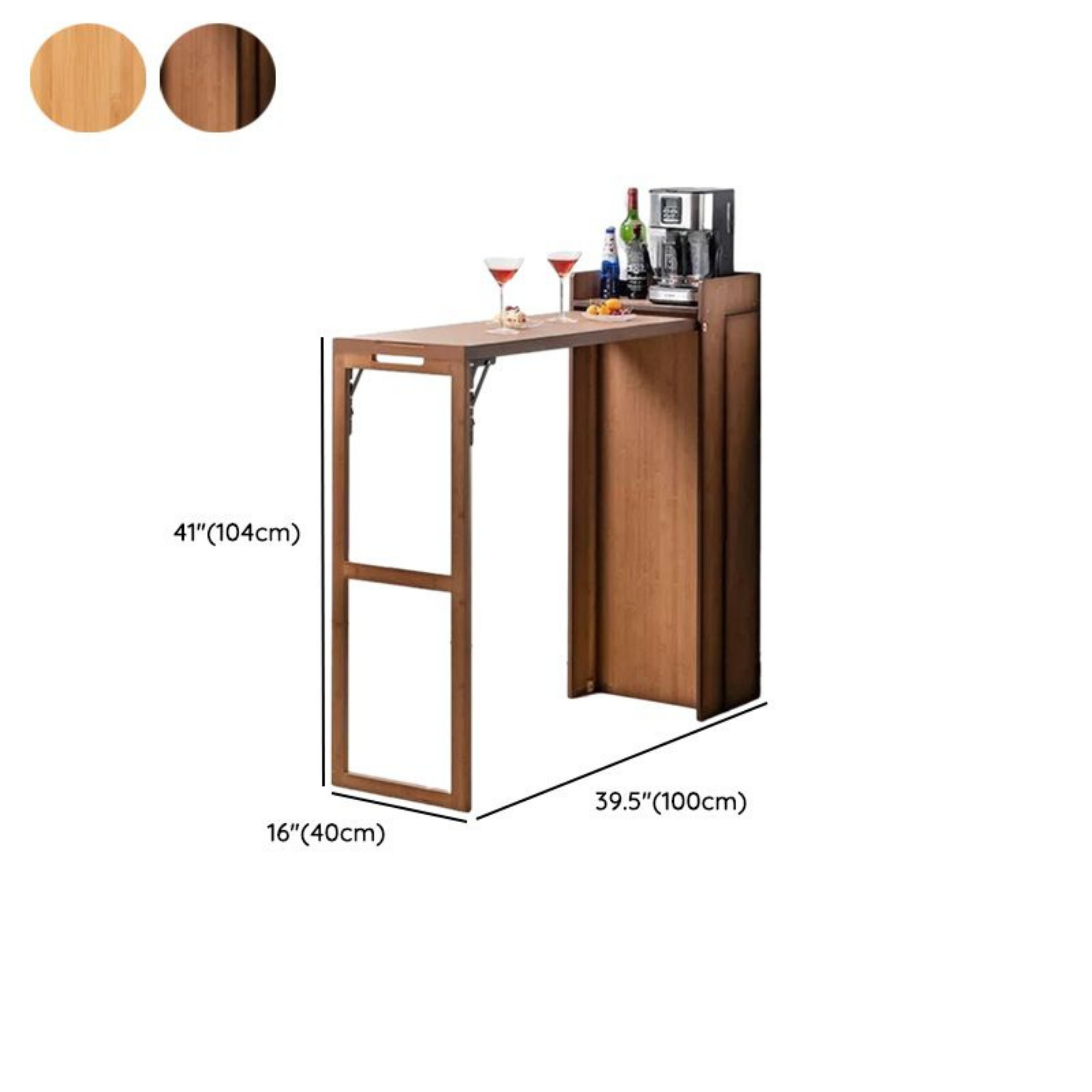Modern Bamboo Bar Table & Folding Stool Set, Rectangular Space-Saving Dining Furniture