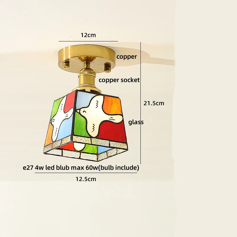 Flush Mount LED Ceiling Light Fixture Bathroom Kitchen Bedroom White Peace Dove Copper Tiffany Glass Plafond Lamp Lamparas