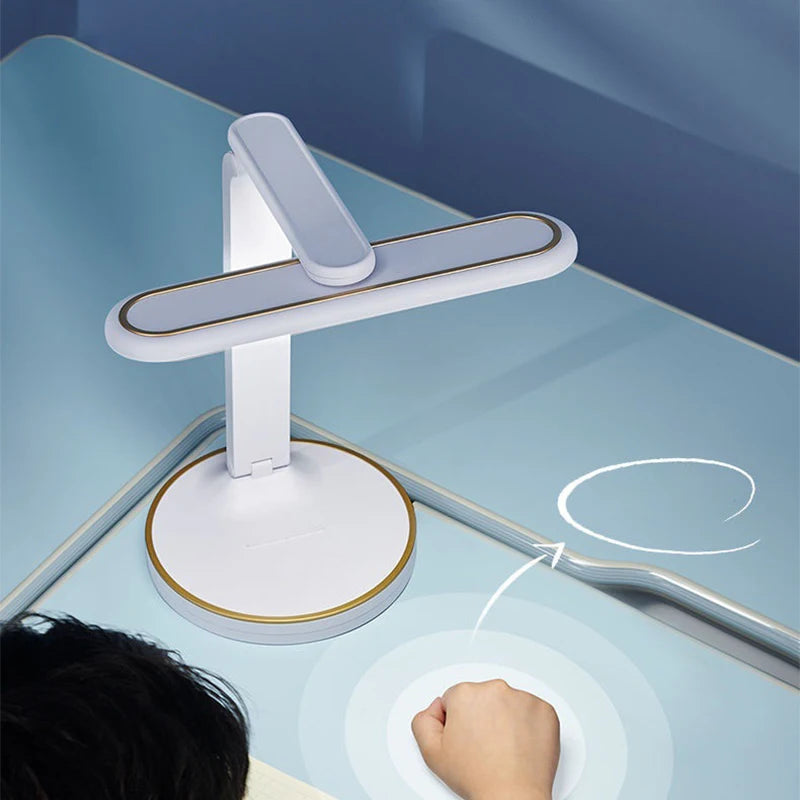 LED Clock Table Lamp USB Chargeable Dimmable Desk Lamp Plug-In LED Light Foldable Eye Protection Reading Night Light