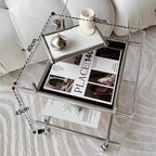 Acrylic 2-Tier Rolling Side Table, Mobile Storage Cart for Couch, Small Space-Saving Coffee Table with Wheels, Clear for Home