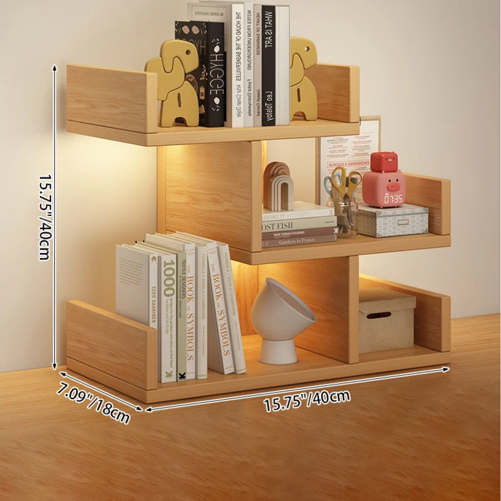 Modern Minimalist 3-Tier Desktop Bookshelf with Storage for Home Office