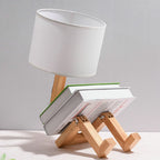 Modern Cloth Art Wood Desk Table Lamp Robot Shape Wooden Table Lamp Decor Luminaires Parlor Study Bedroom Night Light