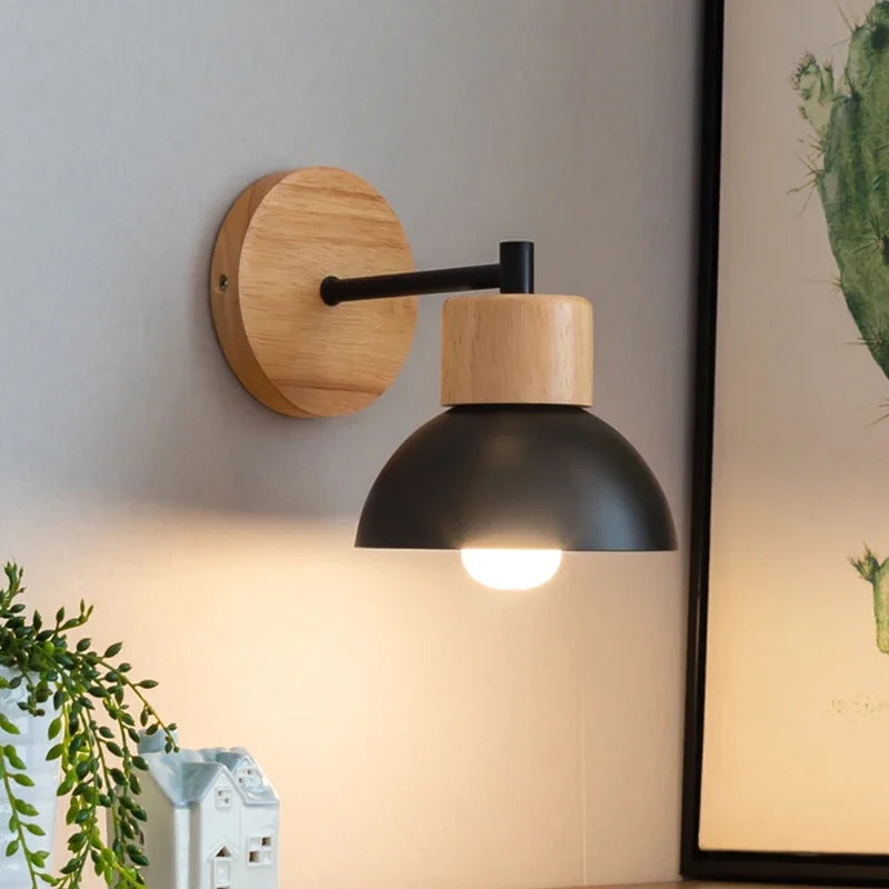 Nordic Wall Light LED Creative Modern Simple Corridor Bedroom Room Living Room Solid Wood Lighting Fixture