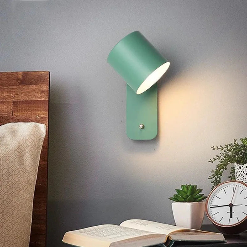 LED Wall Lamp with Switch Nordic Bedroom Bedlight Study Dining Room Corridor Macaron Minimally Home Decorative Light Fixture