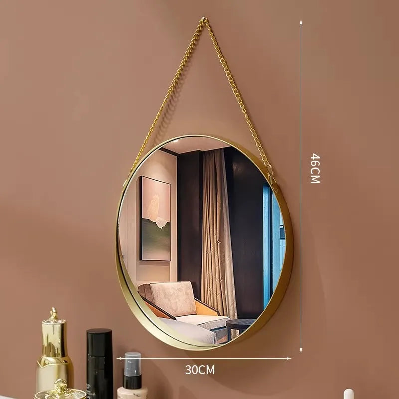 Decorative Mirror Nordic Wrought Iron round Wall Mounted Mirror Bathroom Dormitory Home Decor Glass Washstand Makeup Mirror