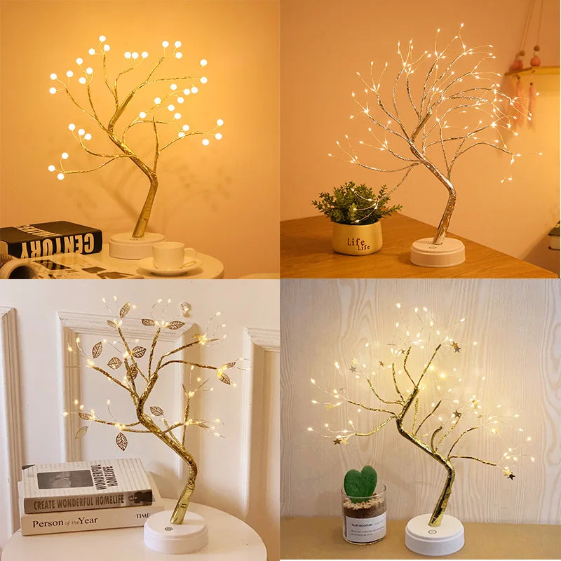 LED Birch Tabletop Bonsai Tree Night Light Christmas Decorate Lamp 8Modes Usb/Battery Bedside Room Decorative Fairy for Room
