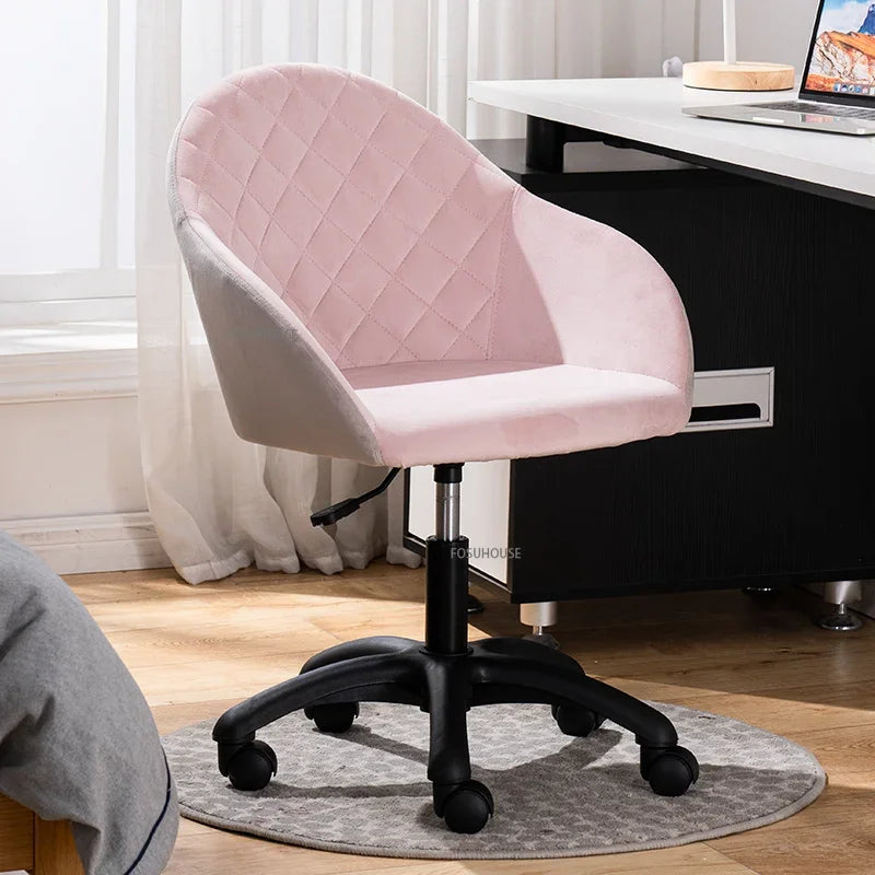 Nordic Furniture Velvet Office Chair for Office Student Study Lift Swivel Chair Home Comfortable Backrest Girl Pink Gaming Chair