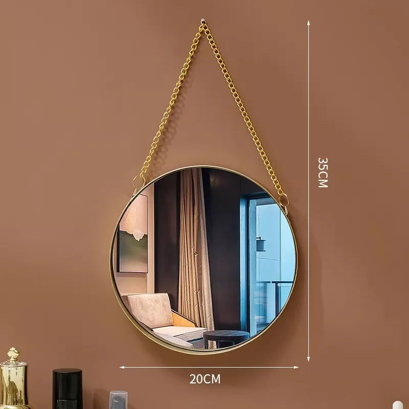 Decorative Mirror Nordic Wrought Iron round Wall Mounted Mirror Bathroom Dormitory Home Decor Glass Washstand Makeup Mirror