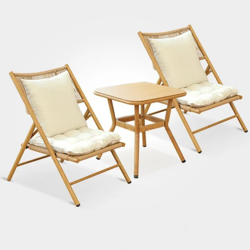 Modern Chinese Style Outdoor Patio Table & Chair Set with PE Rattan & Tempered Glass