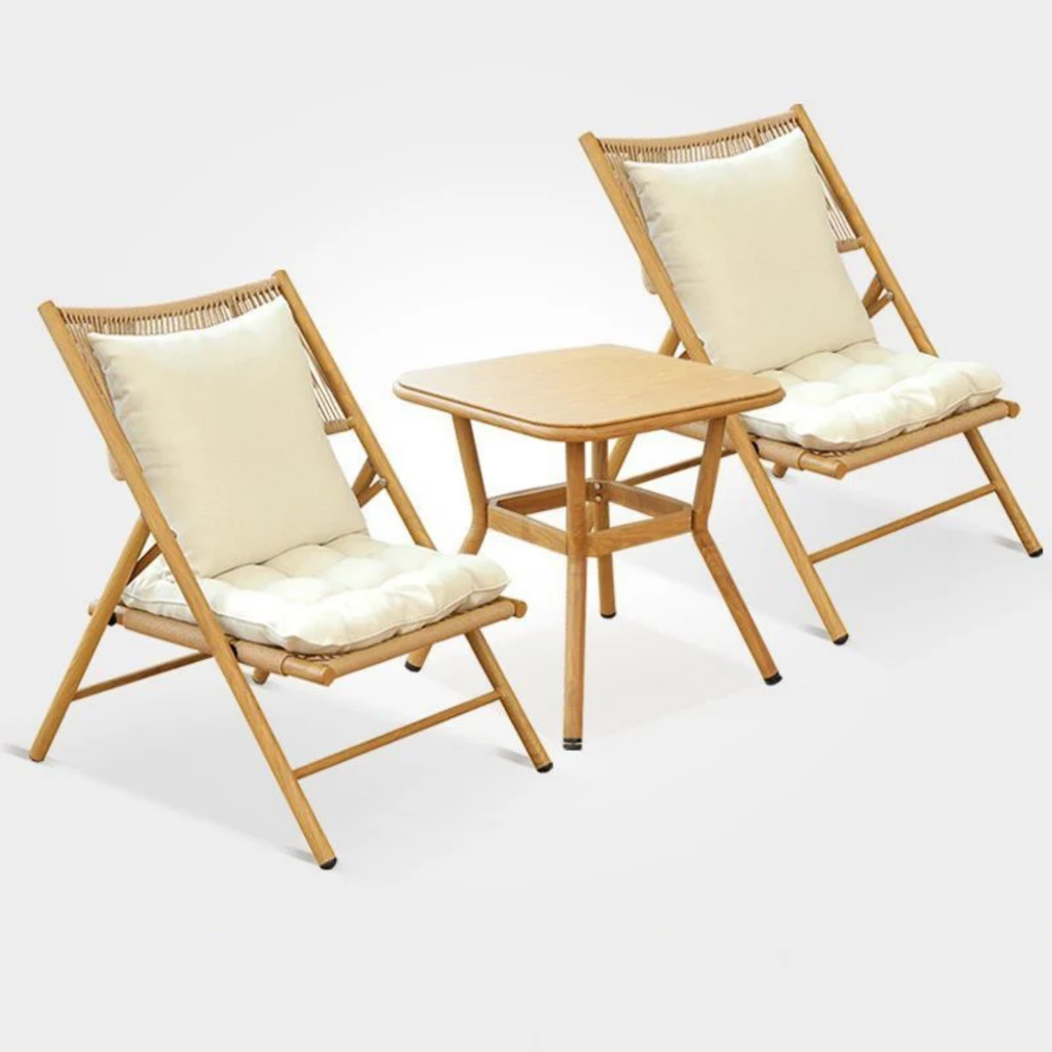 Modern Chinese Style Outdoor Patio Table & Chair Set with PE Rattan & Tempered Glass